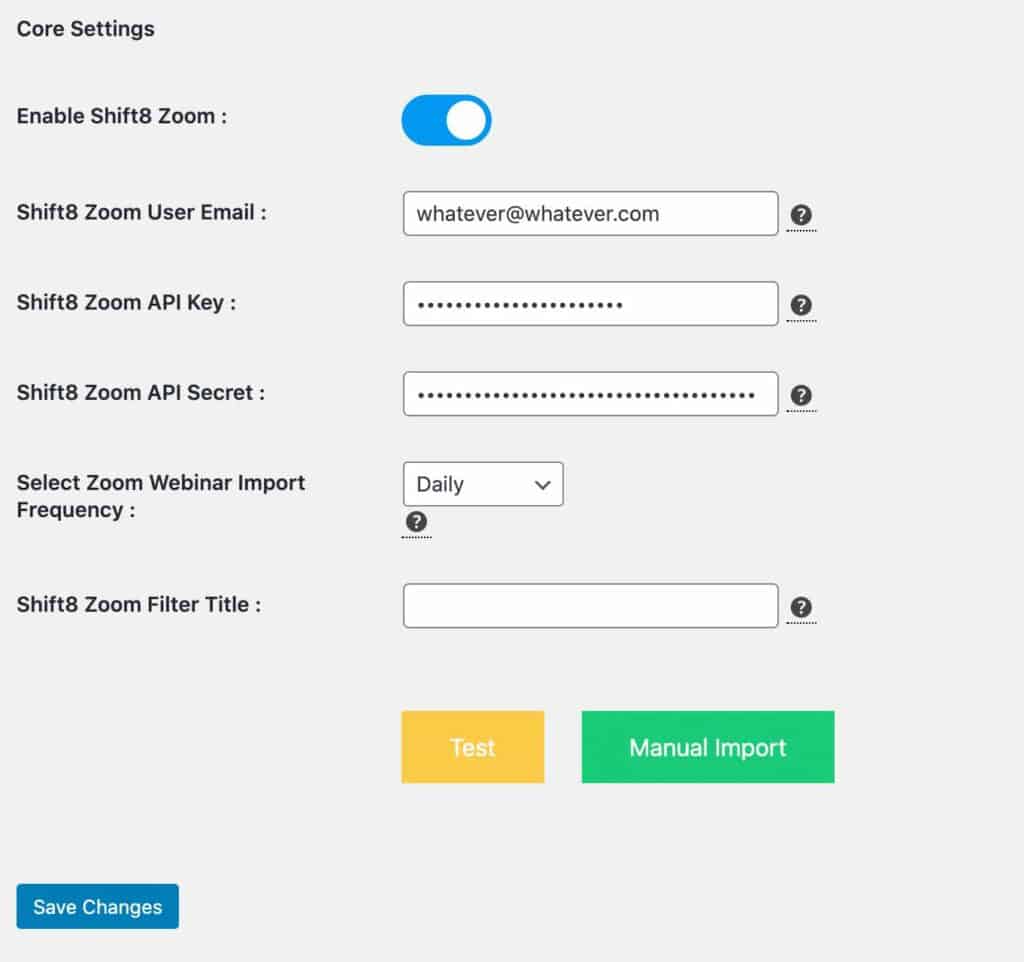 Shift8 Zoom WordPress Settings