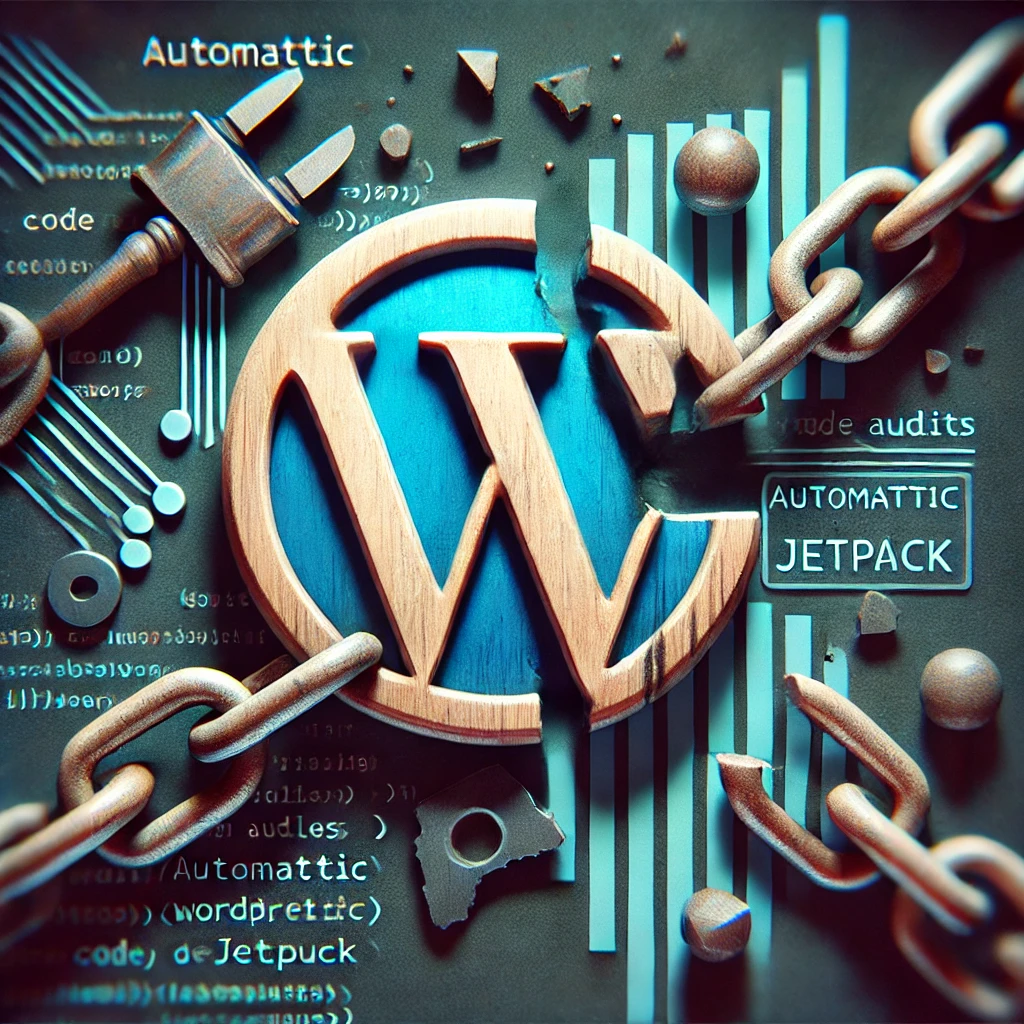 WordPress logo with chains and gears